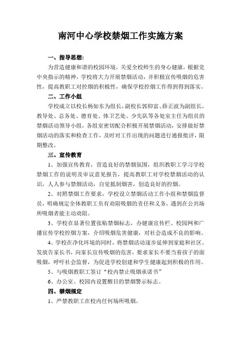 南河中心学校禁烟工作方案
