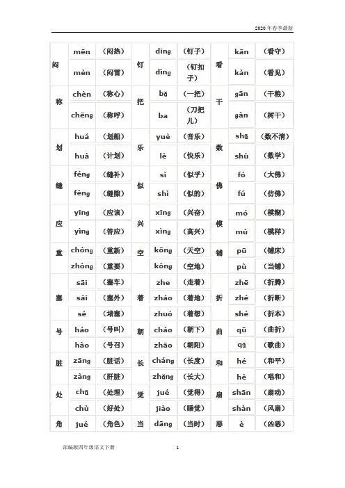 部编版四年级下册语文多音字汇总(Word打印版)