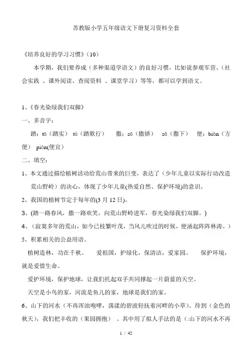 苏教版五年级语文下册复习资料全套