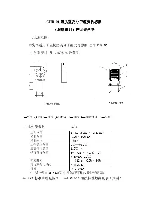 CHR-01阻抗型高分子湿度传感器湿敏电阻产品规格书