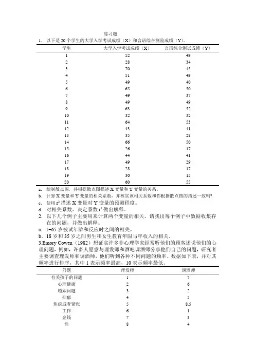 16第十六章相关分析与检验-刘红云版心理统计教材课后习题