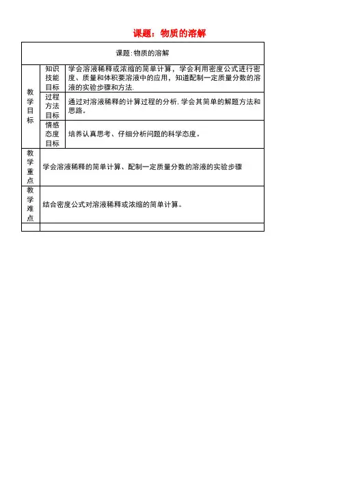 八年级科学上册1.5物质的溶解(4)教案浙教版(1)
