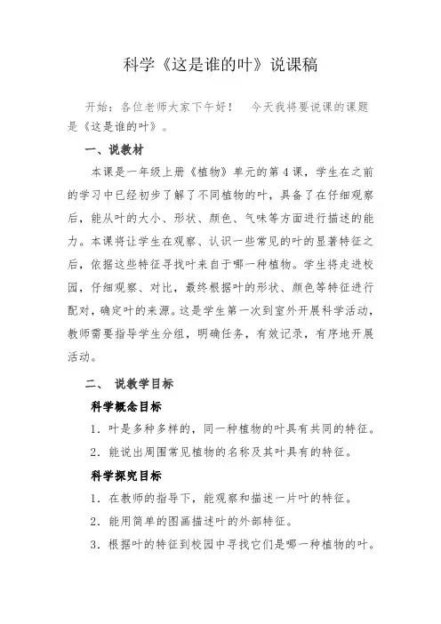 科学《这是谁的叶》说课稿