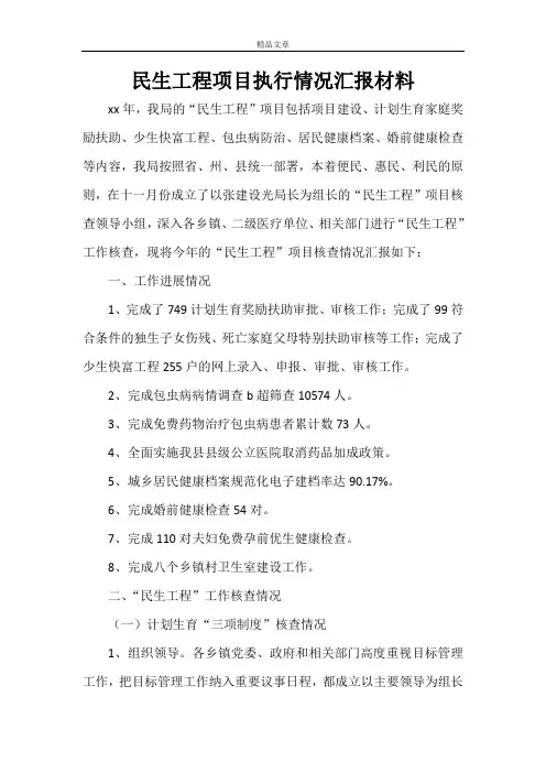 民生工程项目执行情况汇报材料