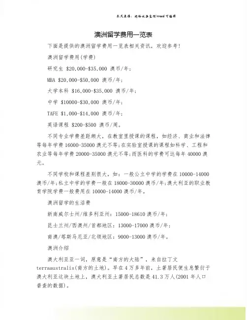 澳洲留学费用一览表.doc