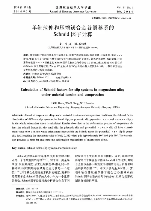 单轴拉伸和压缩镁合金各滑移系的Schmid因子计算