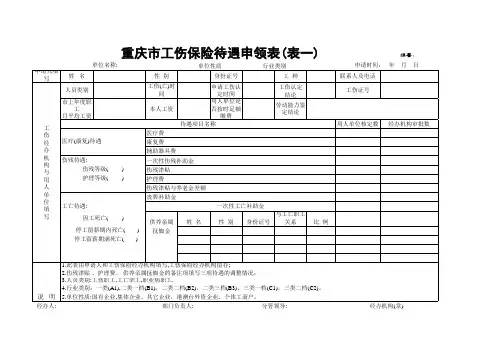 重庆市工伤保险待遇申领表及结算表