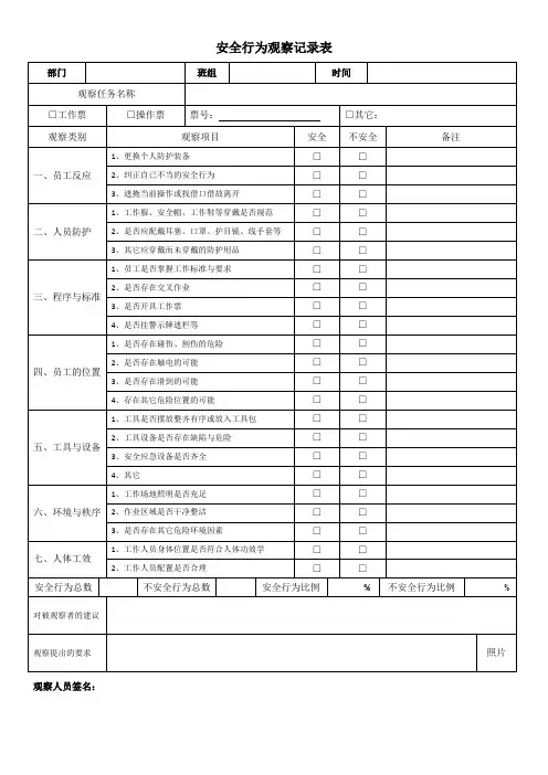 安全行为观察记录表