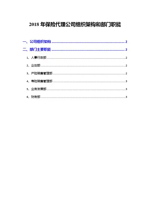 2018年保险代理公司组织架构和部门职能