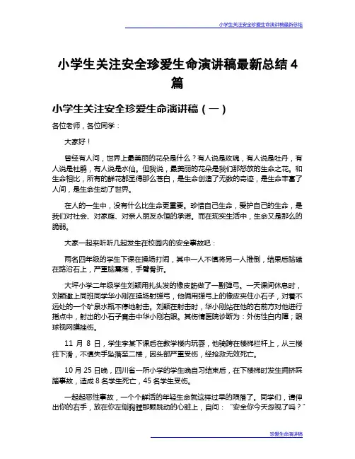 小学生关注安全珍爱生命演讲稿最新总结4篇