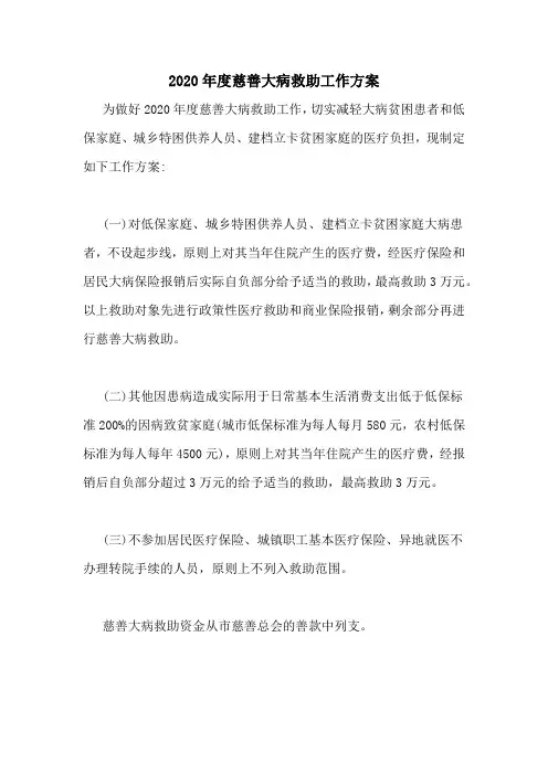 2020年度慈善大病救助工作方案