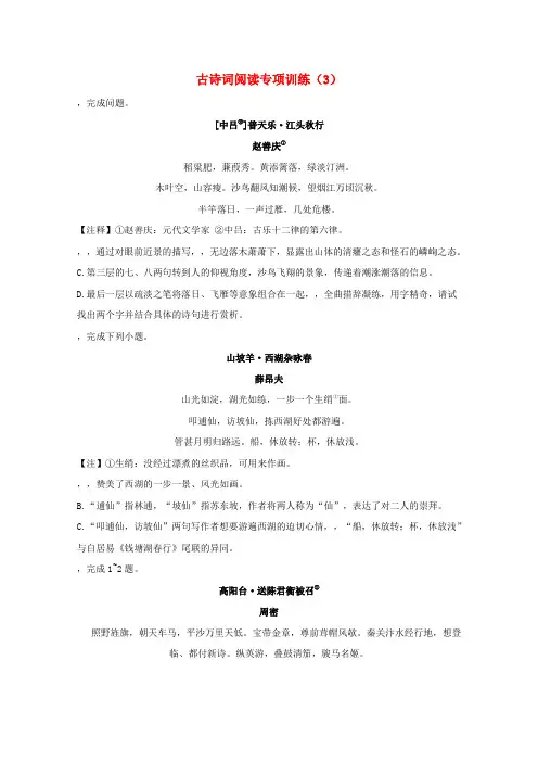 2021届高考语文二轮复习古诗词阅读专项训练3含解析