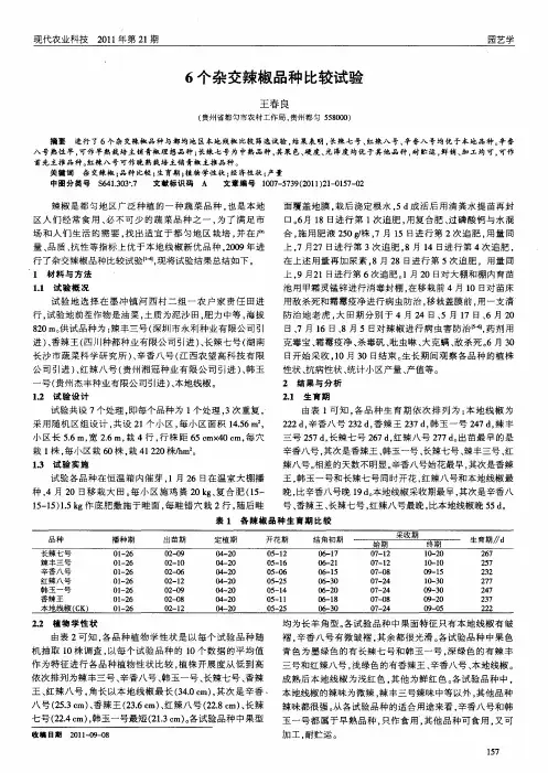 6个杂交辣椒品种比较试验