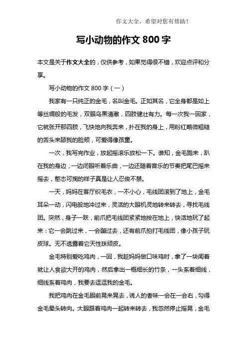 写小动物的作文800字