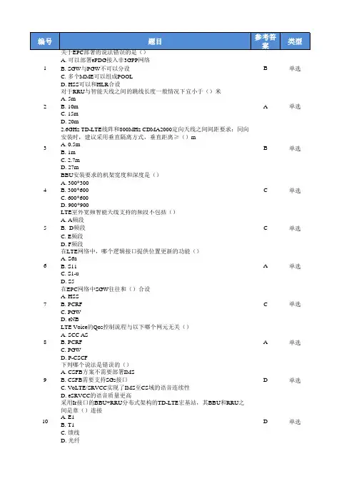 LTE试题参考题库