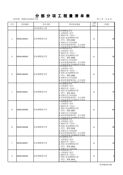 铁路局站给排水工程量清单表