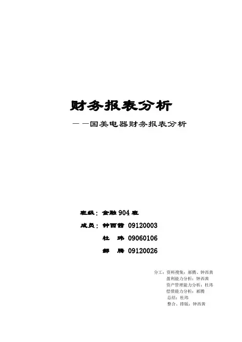 (完整版)财务报表分析之国美电器