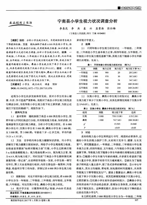 宁南县小学生视力状况调查分析