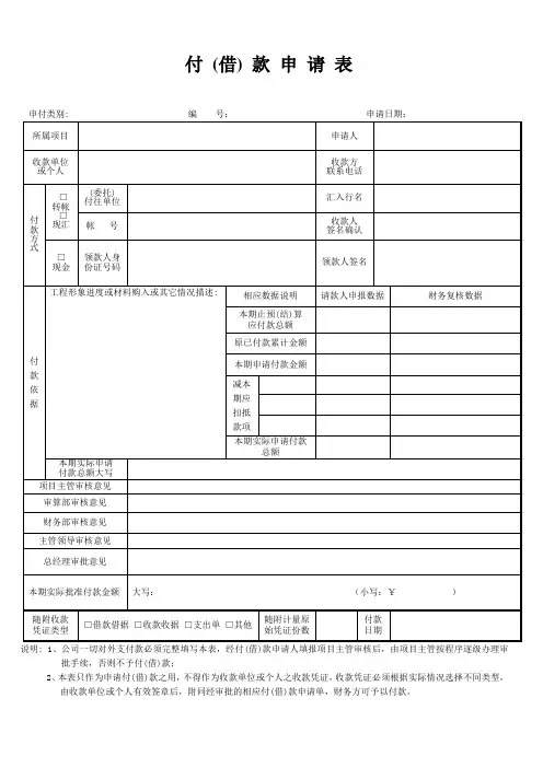 工程施工付款申请表(样板)