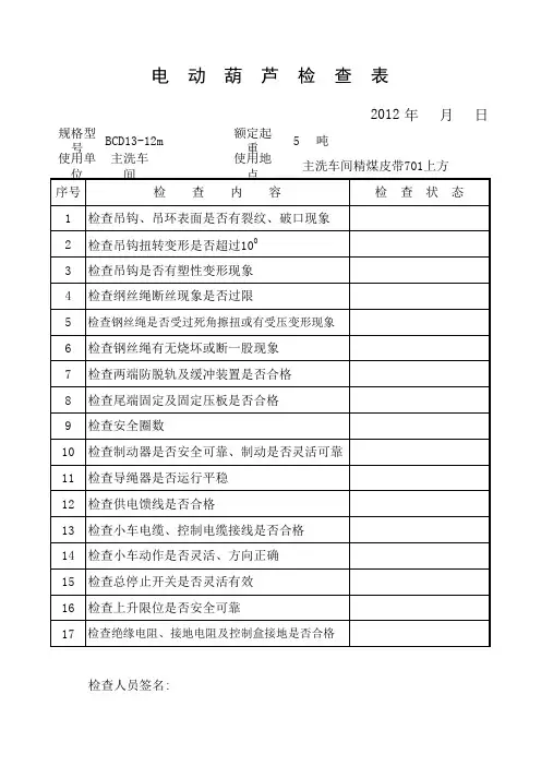 电动葫芦检查表