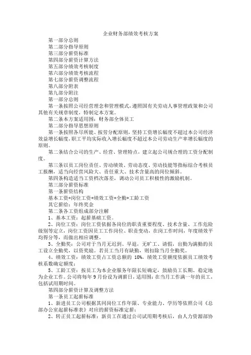 企业财务部绩效考核方案