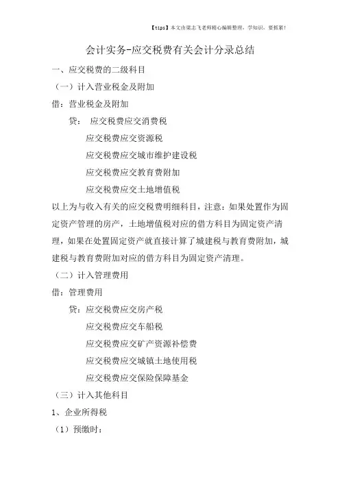 会计干货之应交税费有关会计分录总结