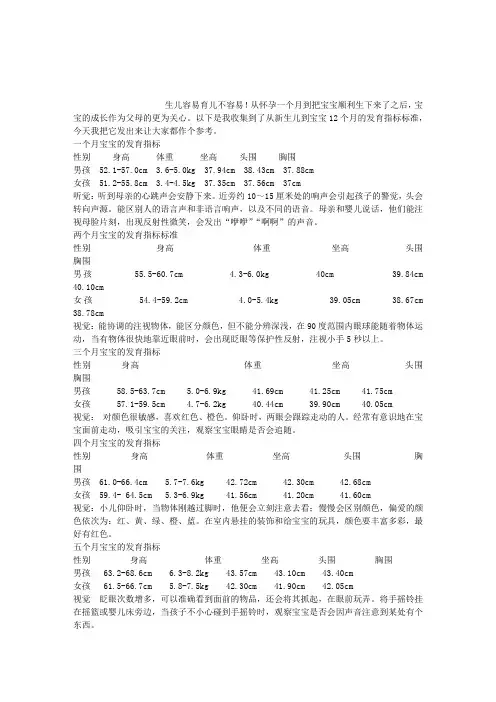 1-12个月婴儿发育标准