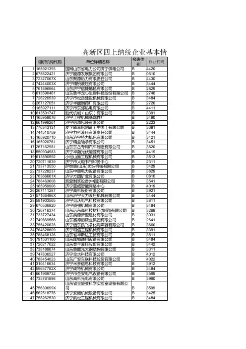 高新区规模企业名单