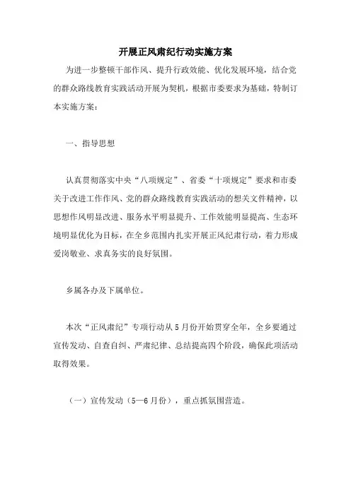 开展正风肃纪行动实施方案