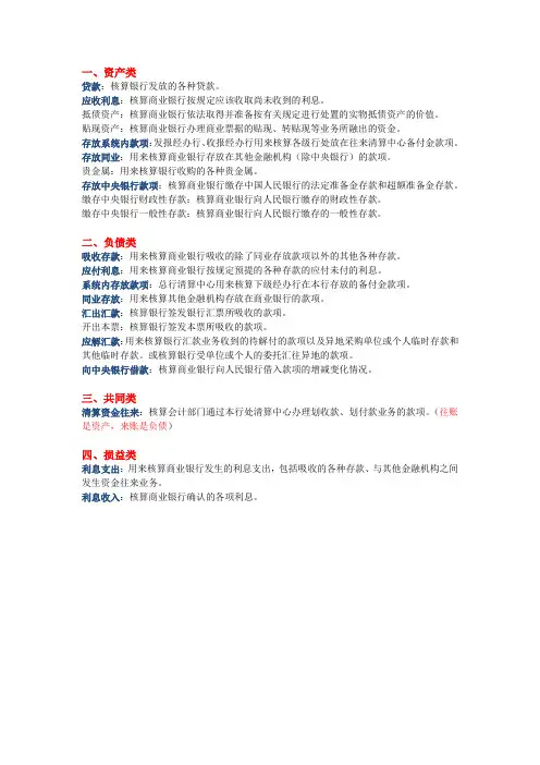 商业银行会计科目
