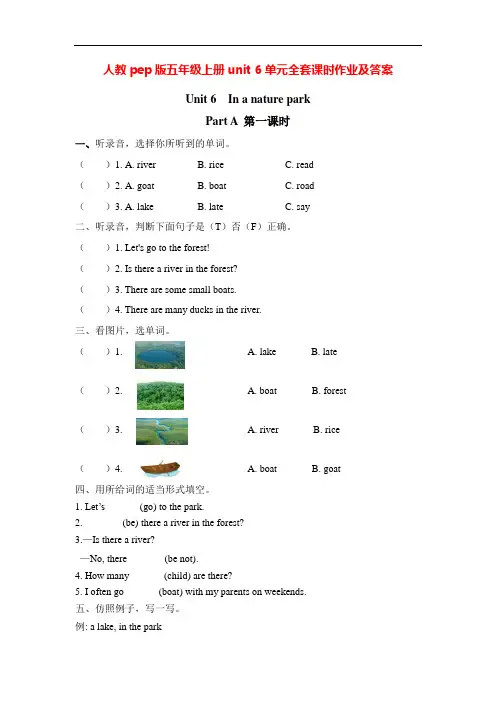 人教pep版五年级上册unit 6单元全套课时作业及答案