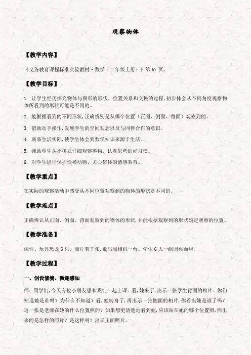 人教版二年级数学上册5观察物体(一)精品教案