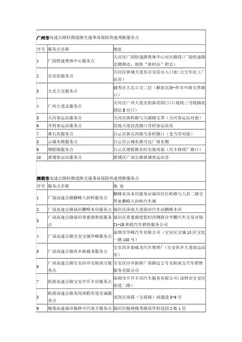 广东高速交通事故快速理赔服务点