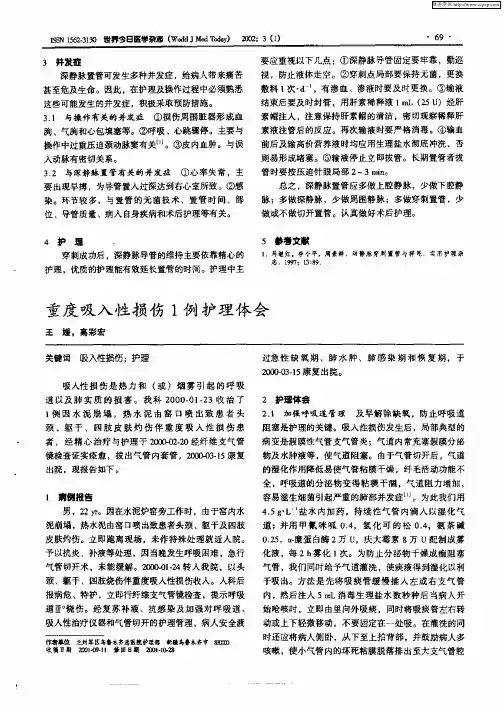 重度吸入性损伤1例护理体会