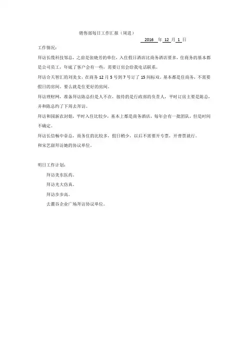 销售部每日工作汇报12.1