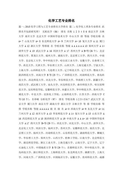 化学工艺专业排名