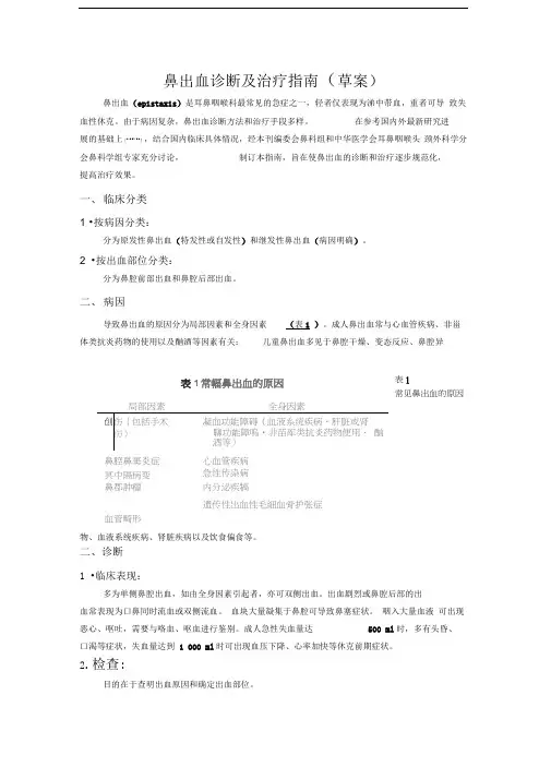 鼻出血诊断及治疗指南(草案)