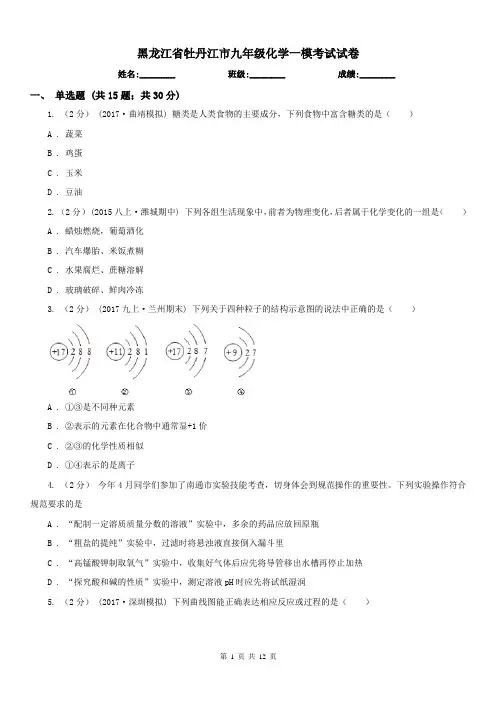 黑龙江省牡丹江市九年级化学一模考试试卷