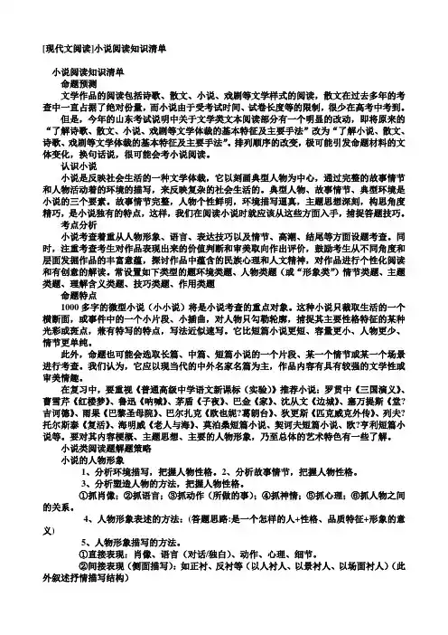 小说阅读知识清单