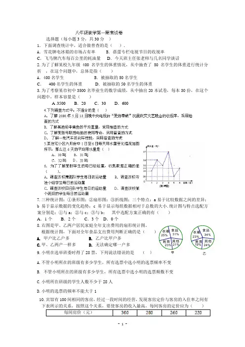 江苏省仪征市第三中学2013-2014学年八年级下第一周周末练习数学试题【苏科版】