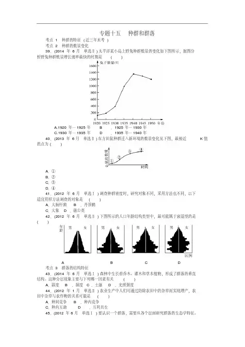 2016年高考生物模拟及真题汇编专题十五种群和群落