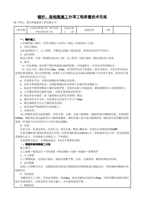 锚索、锚杆、格构梁施工分项工程质量技术交底卡