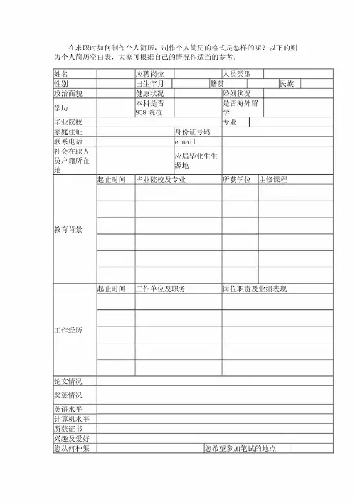 个人简历空白表