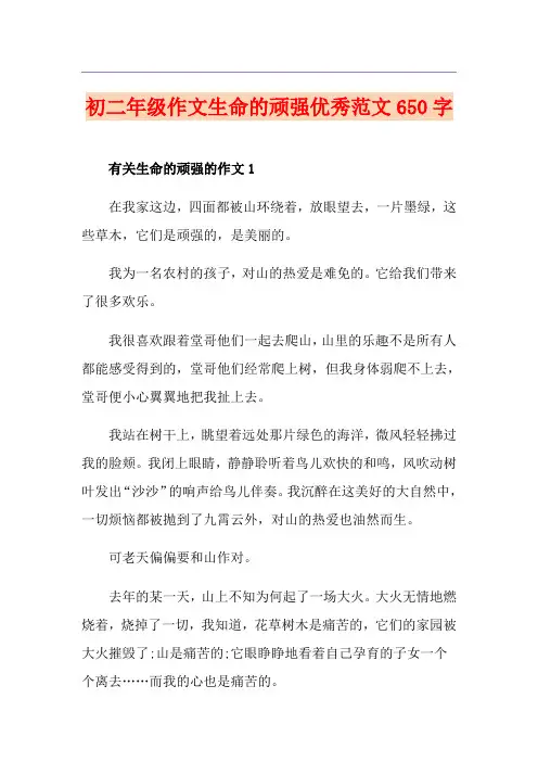 初二年级作文生命的顽强优秀范文650字