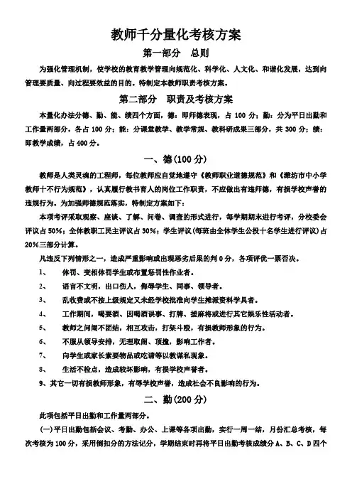 教师千分量化考核方案