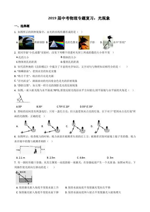2019届中考物理专题复习：光现象及答案