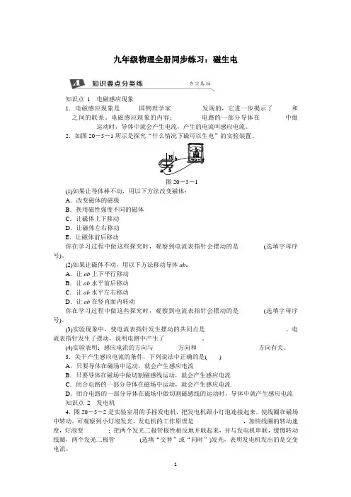 九年级物理全册同步练习：磁生电