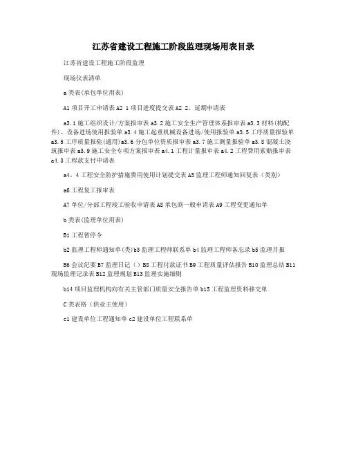 江苏省建设工程施工阶段监理现场用表目录