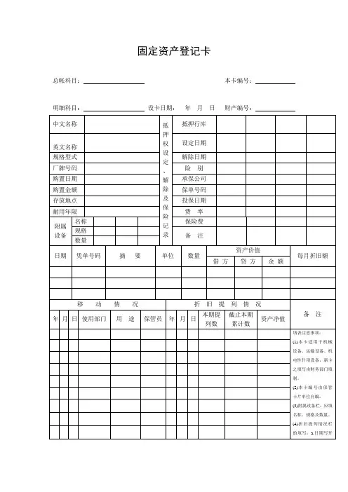 固定资产登记卡(表格模板、doc格式)