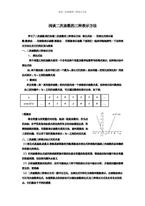 浅谈二次函数的三种表示方法